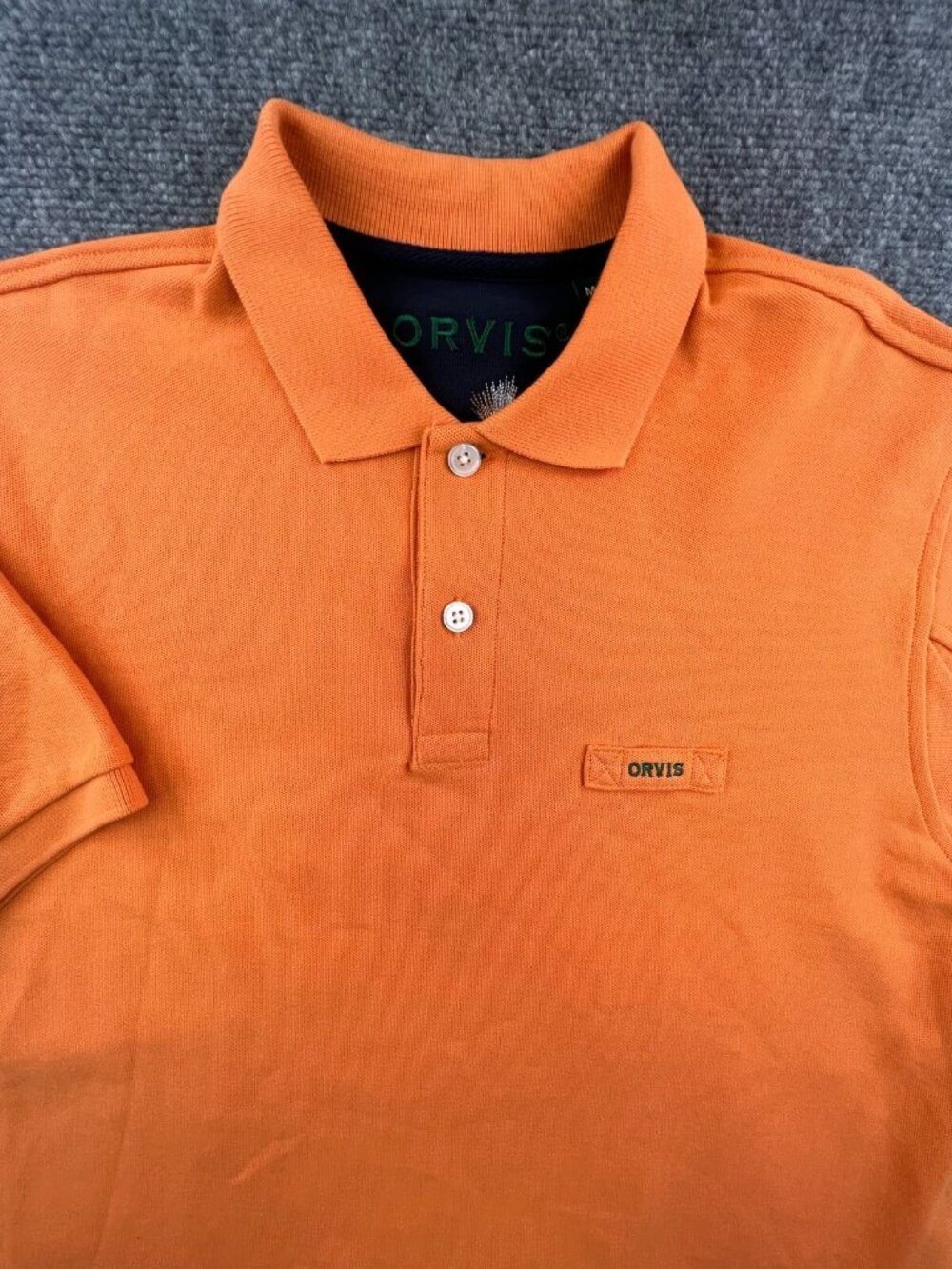 Orvis Polo Shirt Mens Medium Orange Short Sleeve Outdoor Camping Casual Cotton
